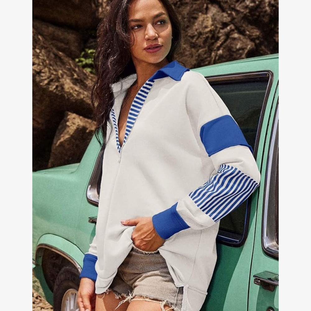 White and Blue Striped Pullover